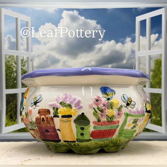 Vintage Decoware Fine Pottery Birdhouse & Garden Relief Planter Bowl - Picture 6 of 9